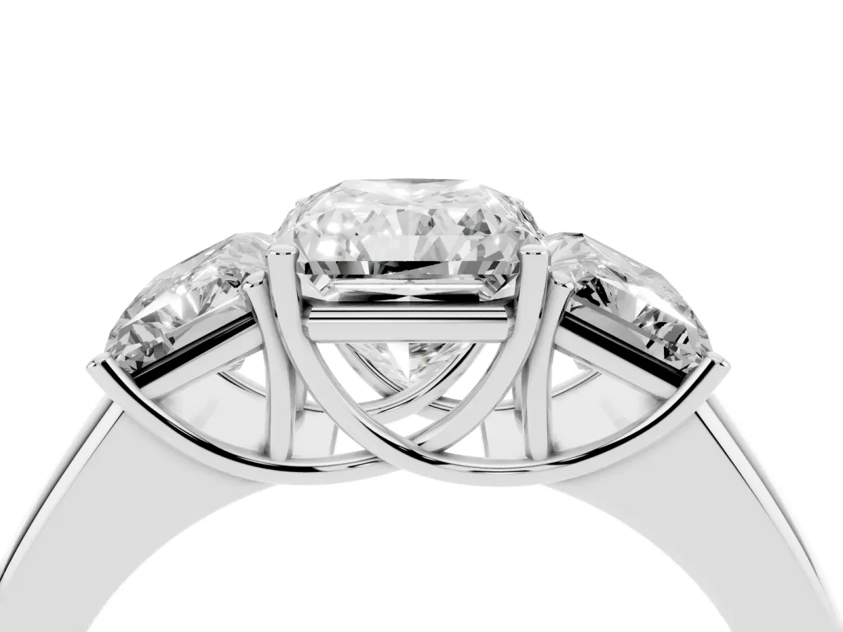 Three-Stone Radiant Cut Cut Diamond Ring with Prong Setting and Classic Band White gold
