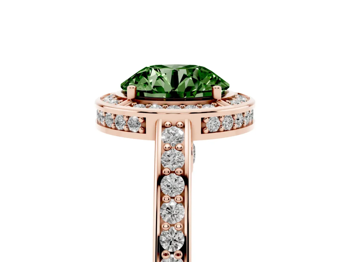Fancy Green Round Cut Cut Halo Pave Split Shank Prong Setting Ring Rose gold