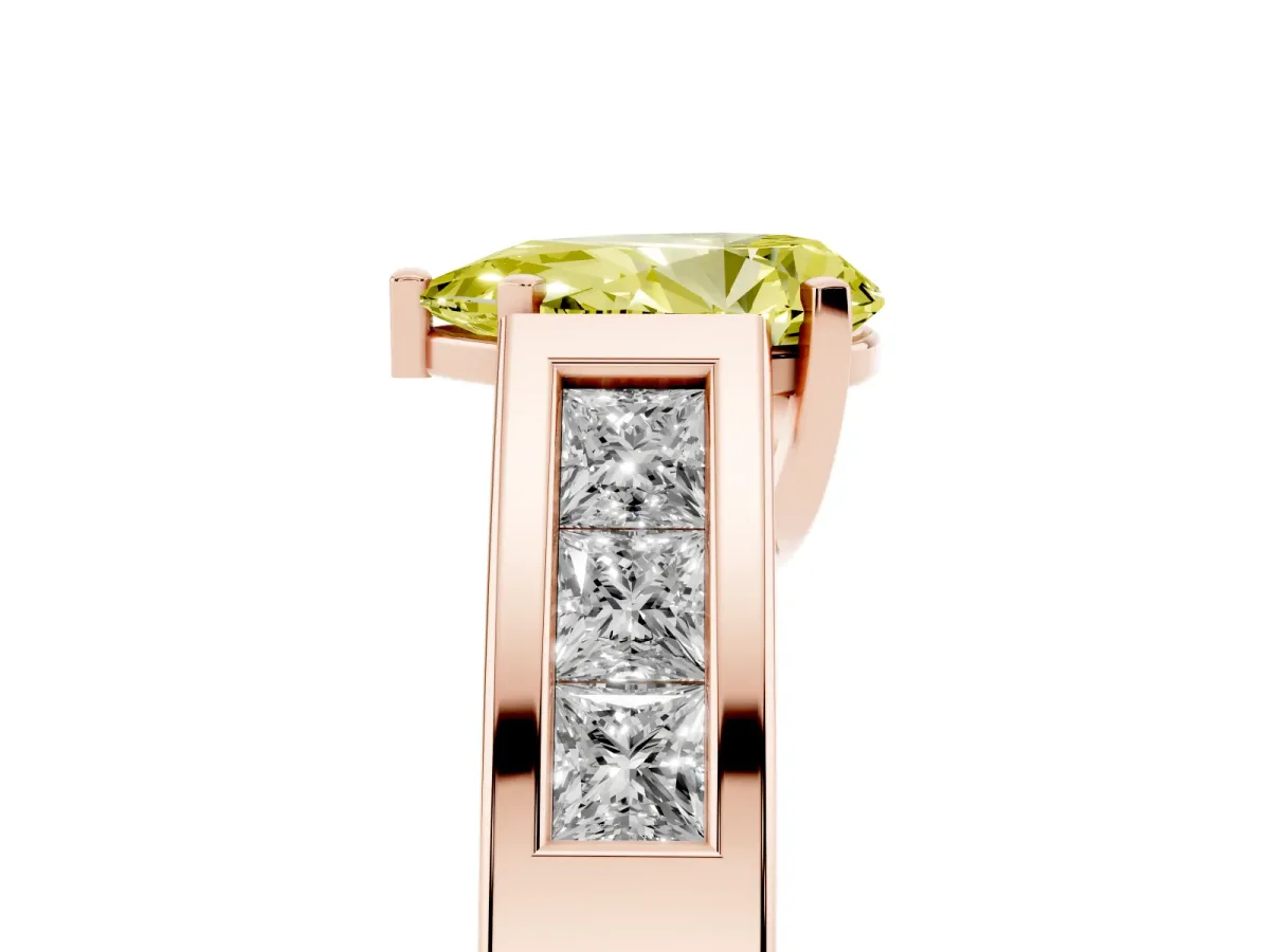 Fancy Yellow Pear Cut Cut Channel Set Solitaire Ring with Four-Prong Setting Rose gold