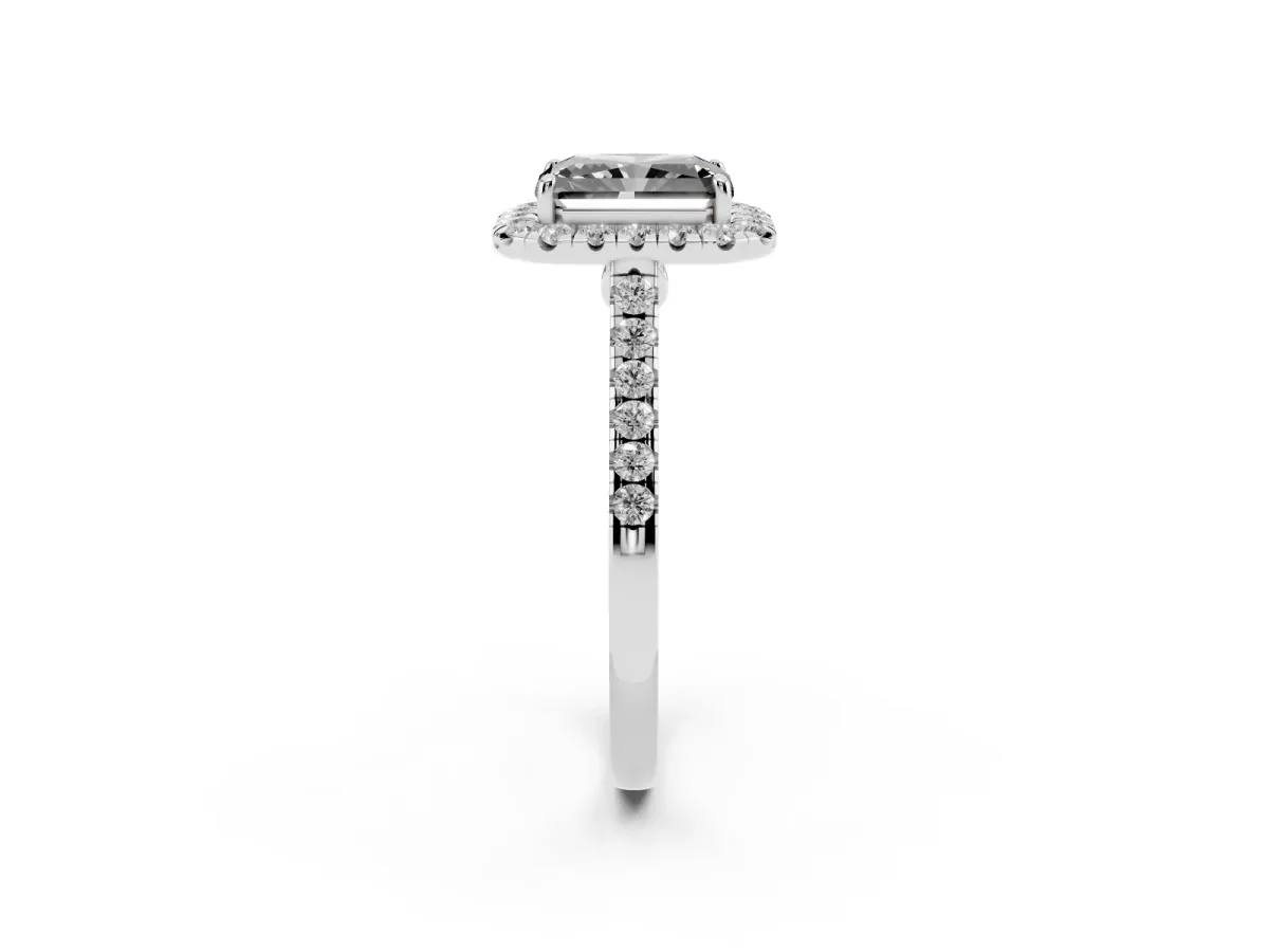Fancy Black Radiant Cut Halo Pave Diamond Engagement Ring with Four-Prong Setting Platinum