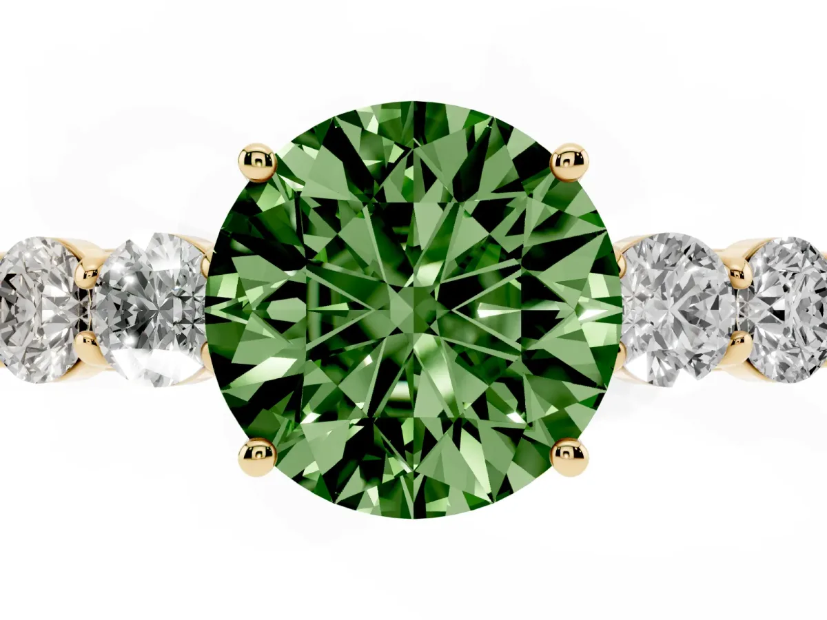 Fancy Green Round Cut Cut Diamond Five-Stone Prong Set White Gold Ring Yellow gold
