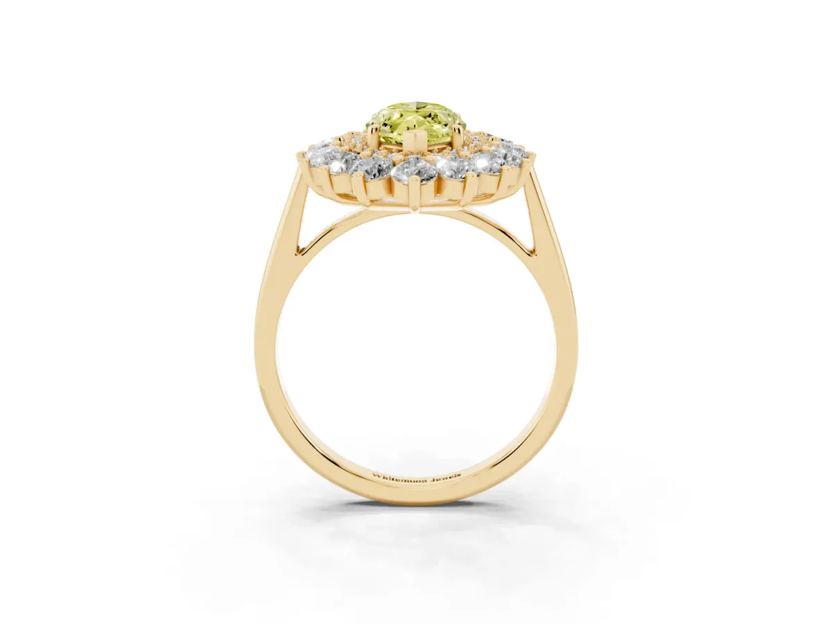 Fancy Yellow Marquise Cut Diamond Floral Double Halo Engagement Ring with Prong Setting Yellow gold