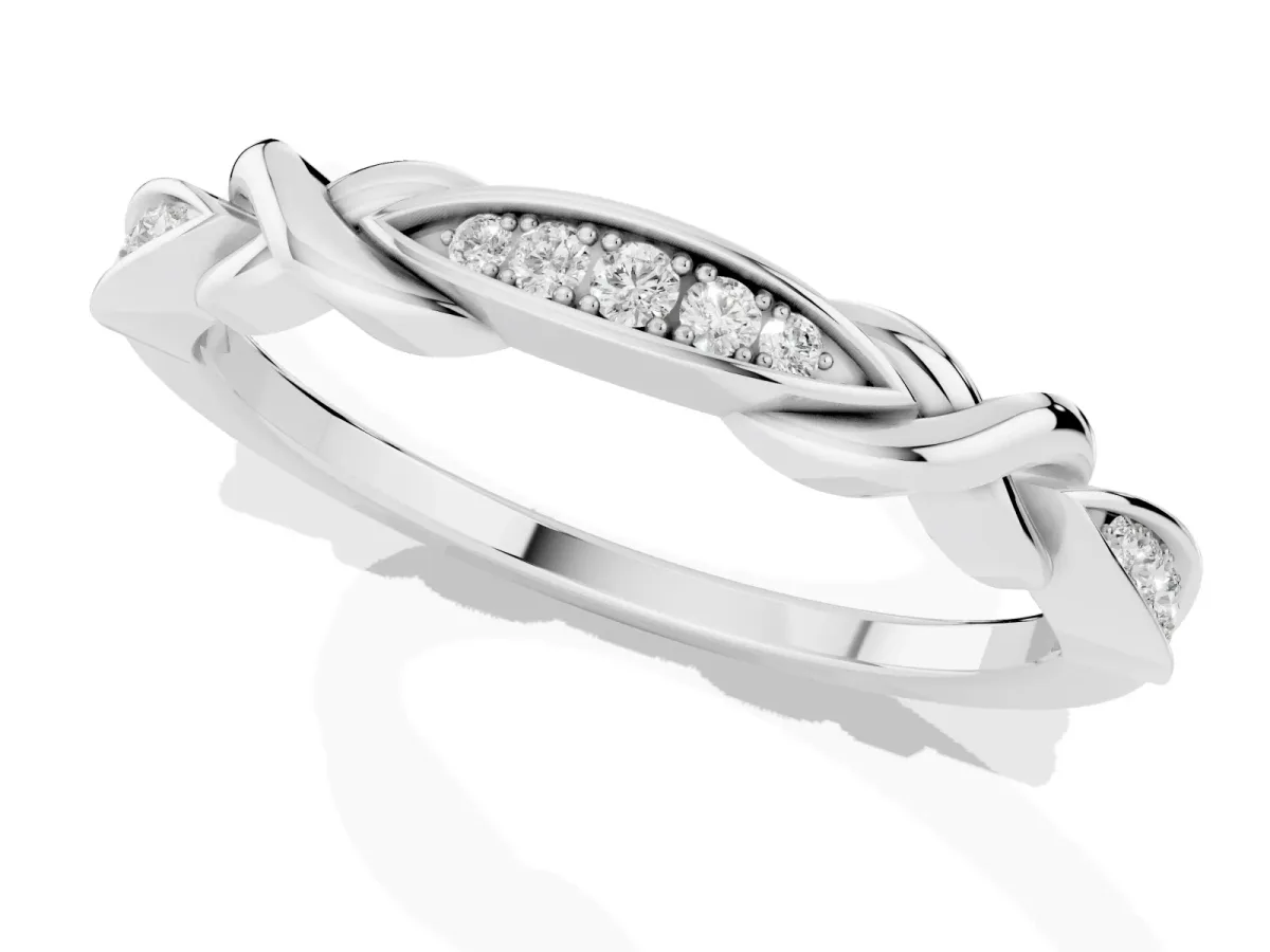 Twisted Marquise Diamond Pavé Band with Shared Prong Setting Silver
