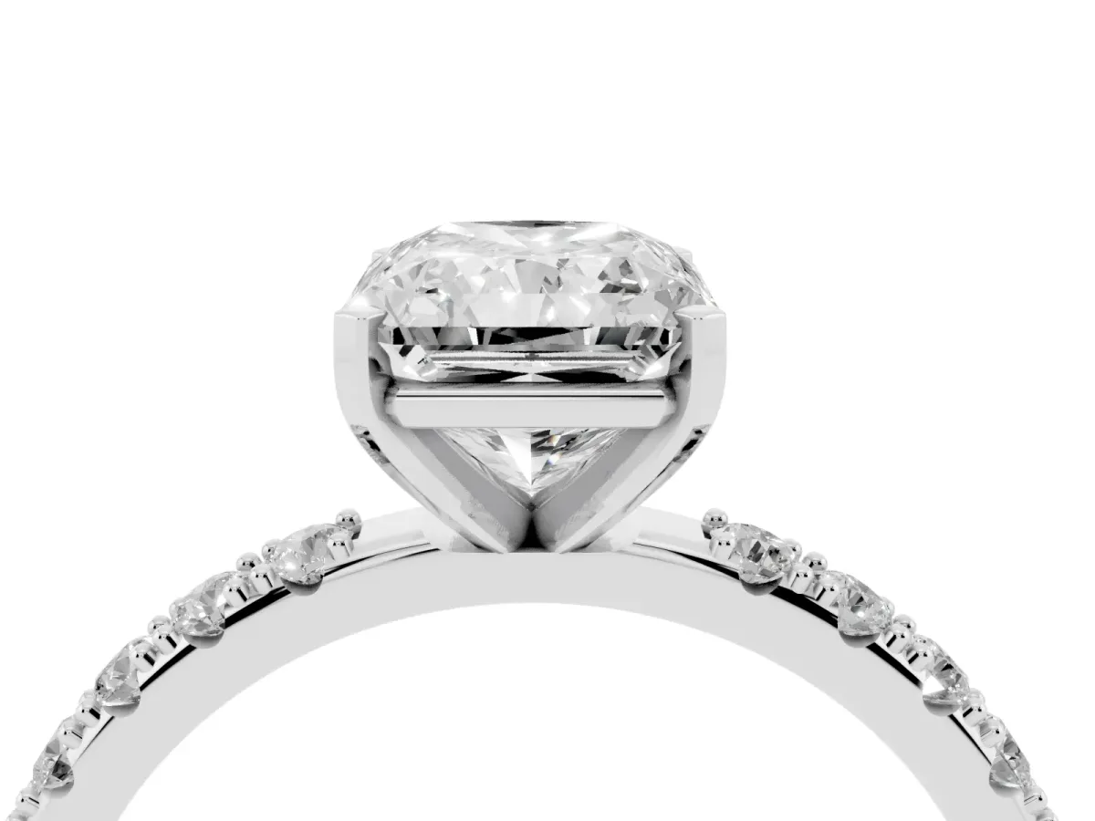 Radiant Cut Diamond Solitaire Pavé Band with Four-Prong Setting Silver