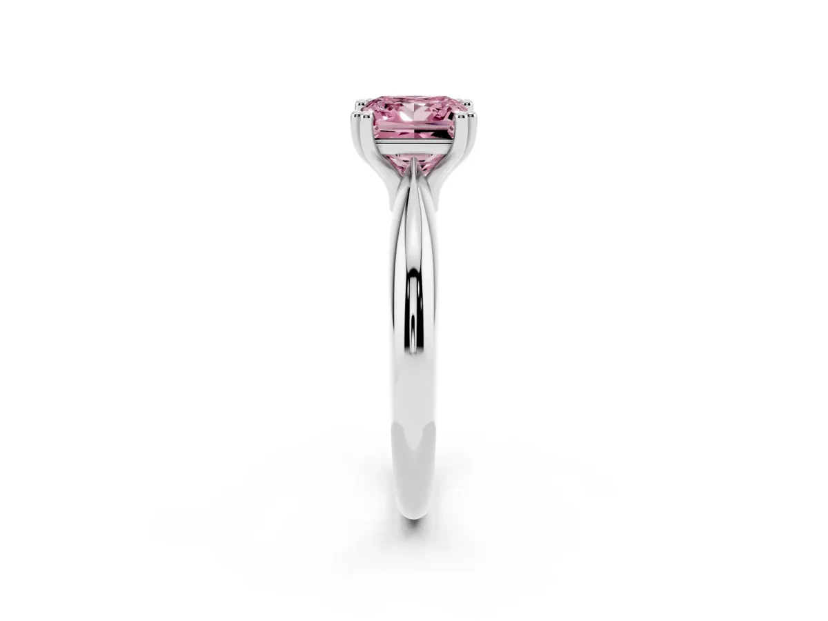 Fancy Pink Princess Cut Cut Solitaire Engagement Ring with Tapered Band and Four-Prong Setting Platinum