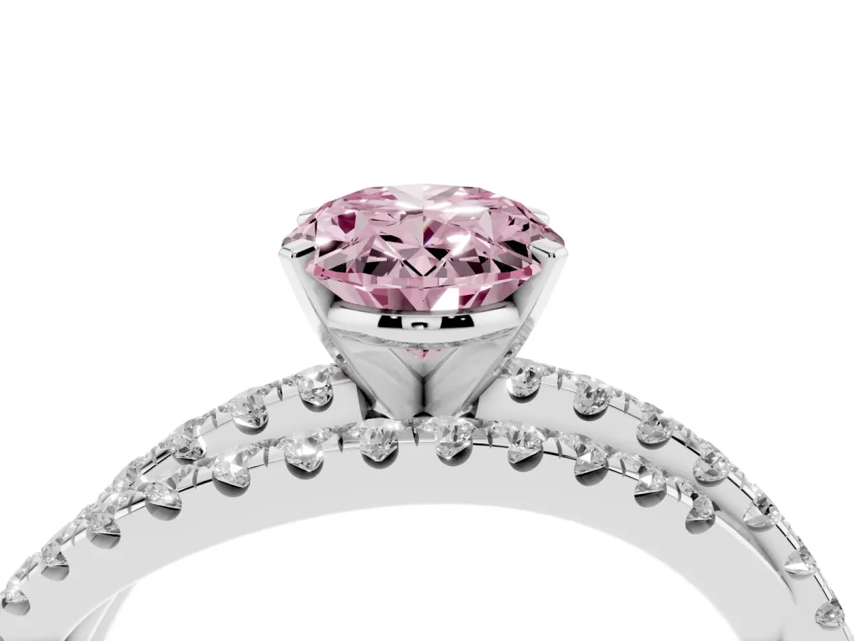 Fancy Pink Oval Cut Solitaire Twist Band with Pavé Setting and Four-Prong Setting Silver