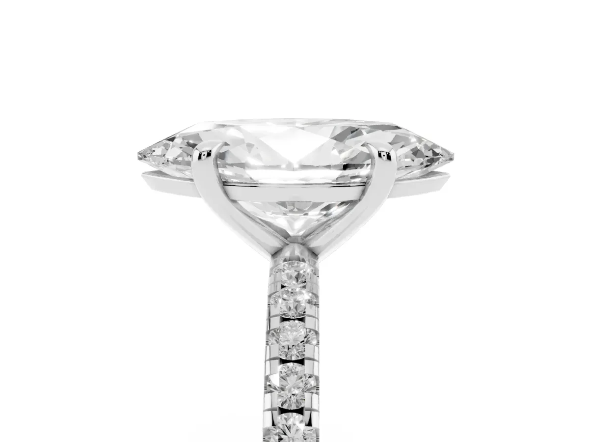 Marquise Cut Diamond Brilliant Solitaire Ring with Pavé Band and Four-Prong Setting Silver