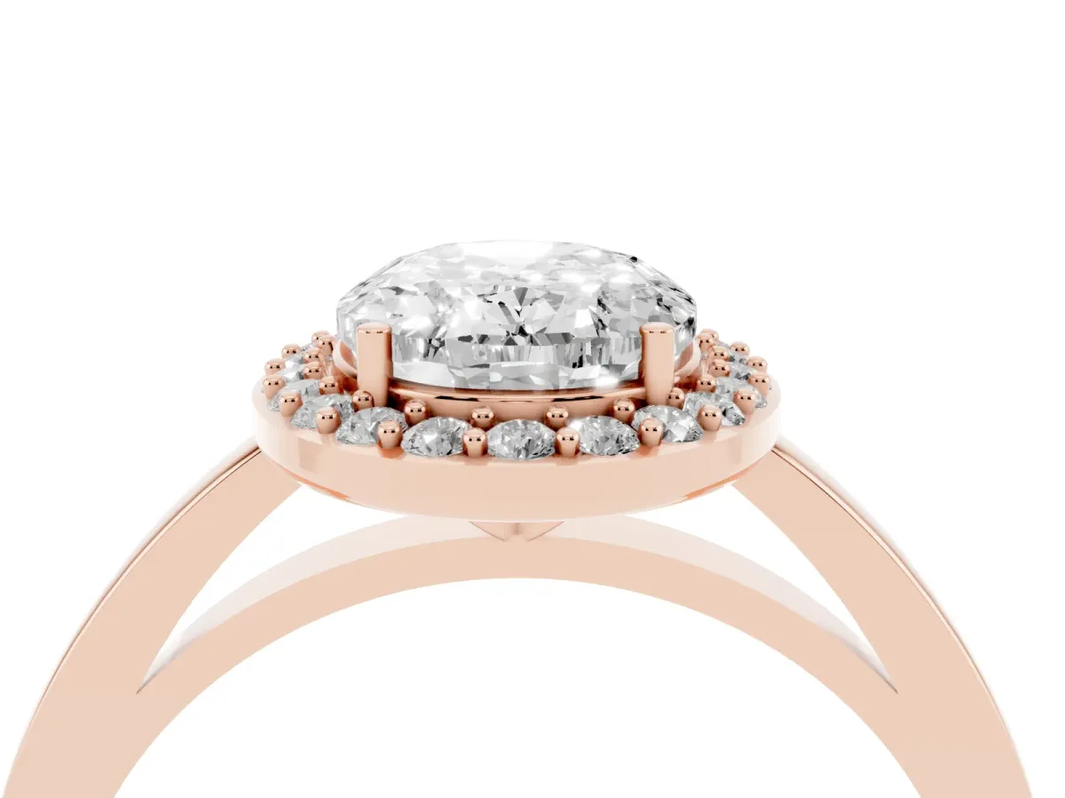 Oval Cut Halo Diamond Ring with Solitaire Band and Prong Setting Rose gold