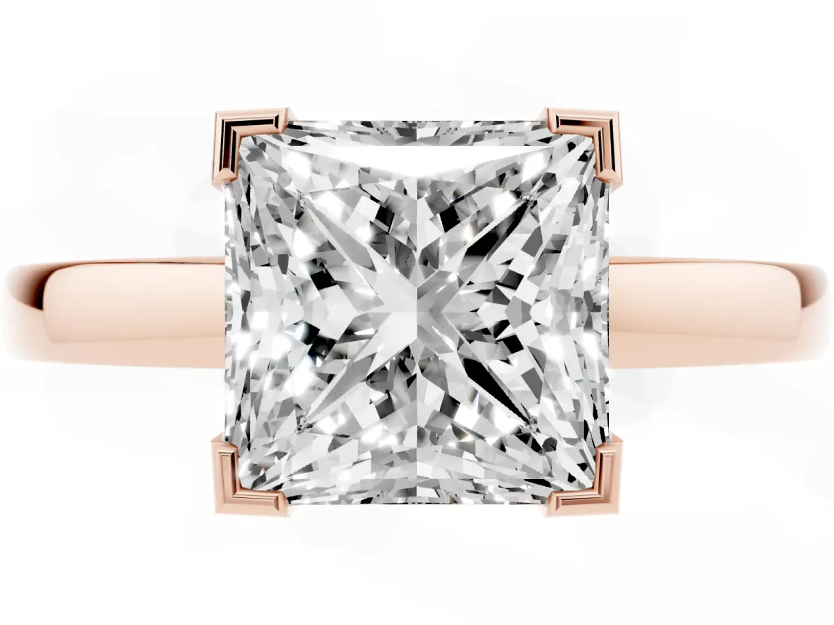 Princess Cut Cut Solitaire Ring with Four-Prong Setting and Classic Band Rose gold