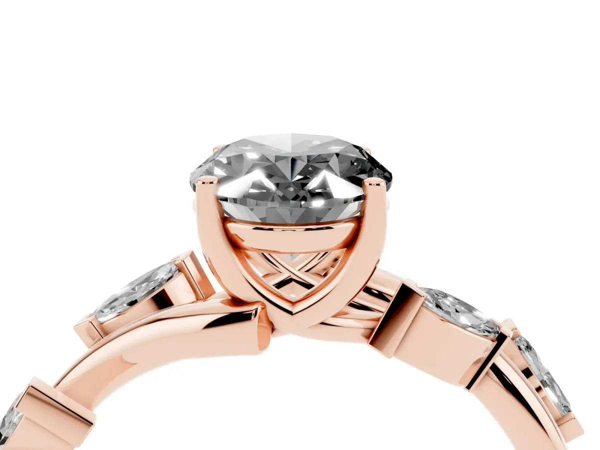 Fancy Black Oval Cut Solitaire Twisted Band Marquise Accent Prong Setting Ring Rose gold