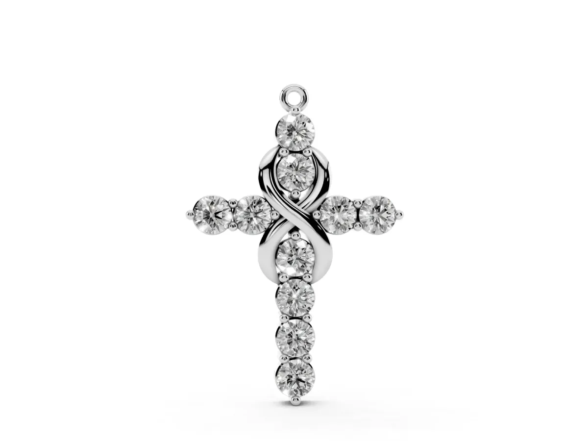 Round Diamond Prong Set Infinity Cross Pendant Silver