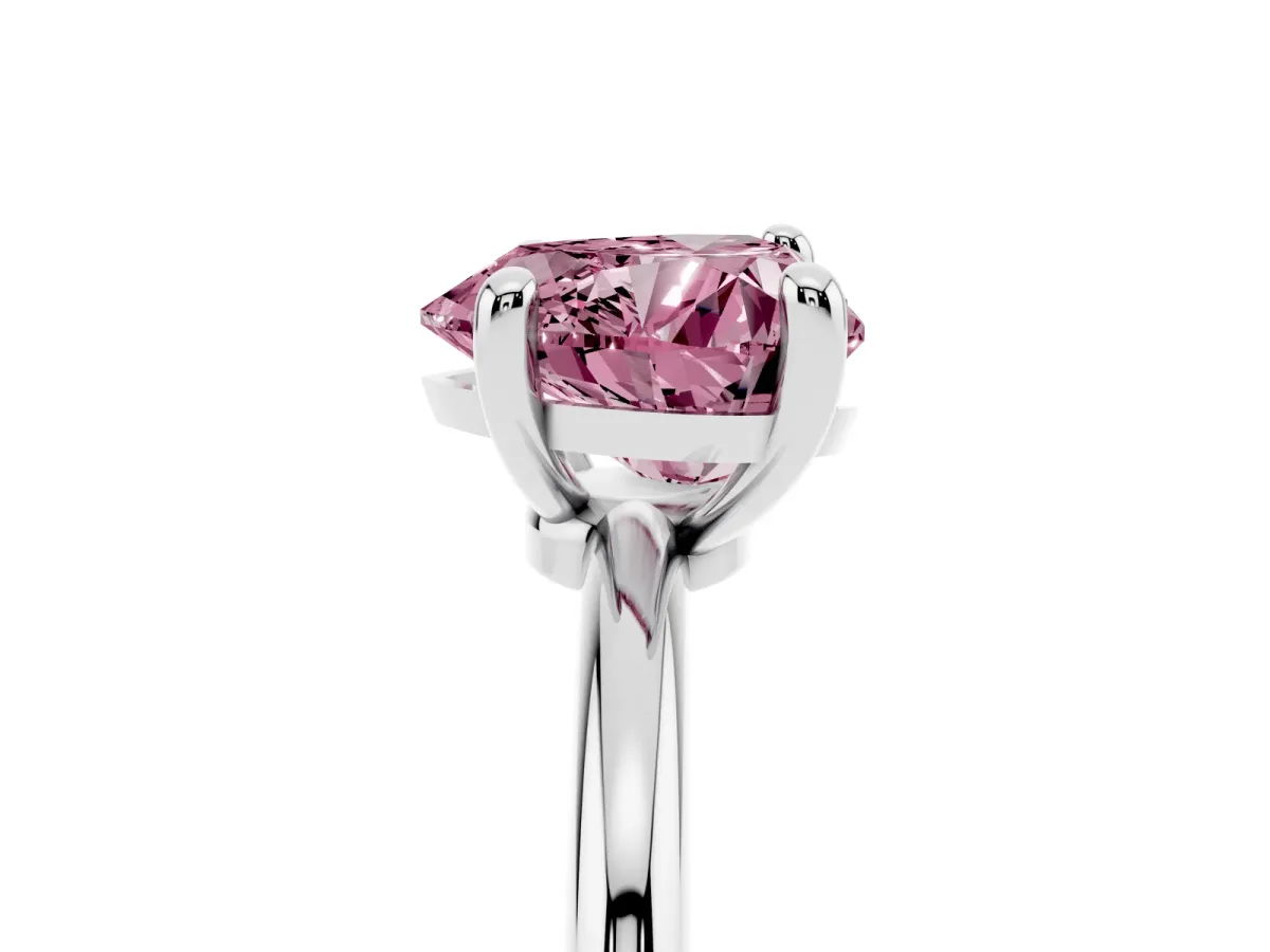 Fancy Pink Heart Cut Solitaire Diamond Ring with 4-Prong Setting on a Classic Band Silver