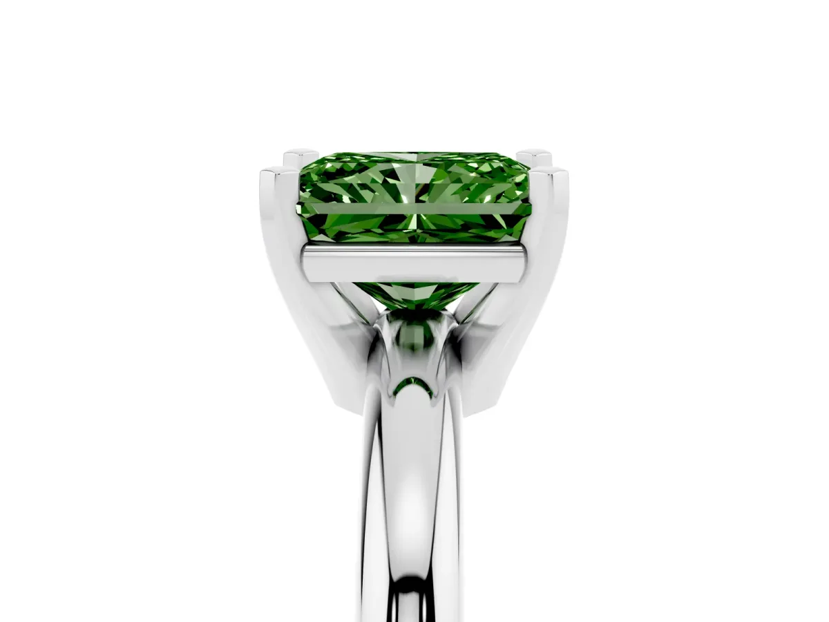 Fancy Green Radiant Cut Diamond Solitaire Engagement Ring with Round Band and Four-Prong Setting Silver