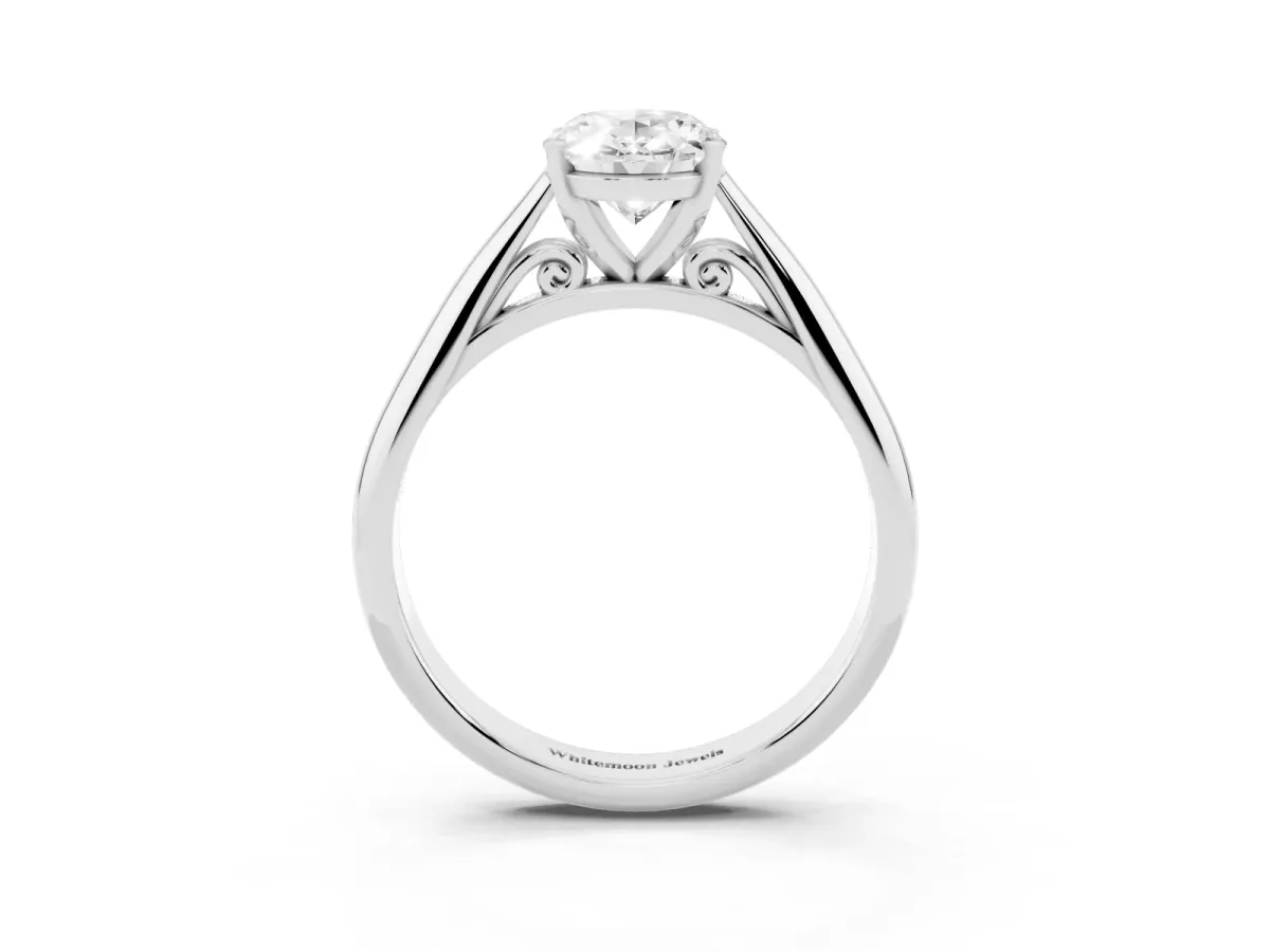 Oval Cut Diamond Solitaire Engagement Ring with Cathedral Setting and Four-Prong Mount Silver