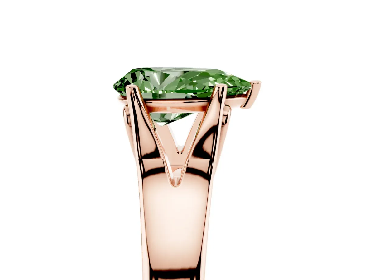 Fancy Green Pear Cut Solitaire Diamond Ring with Cathedral Band and Four-Prong Setting Rose gold
