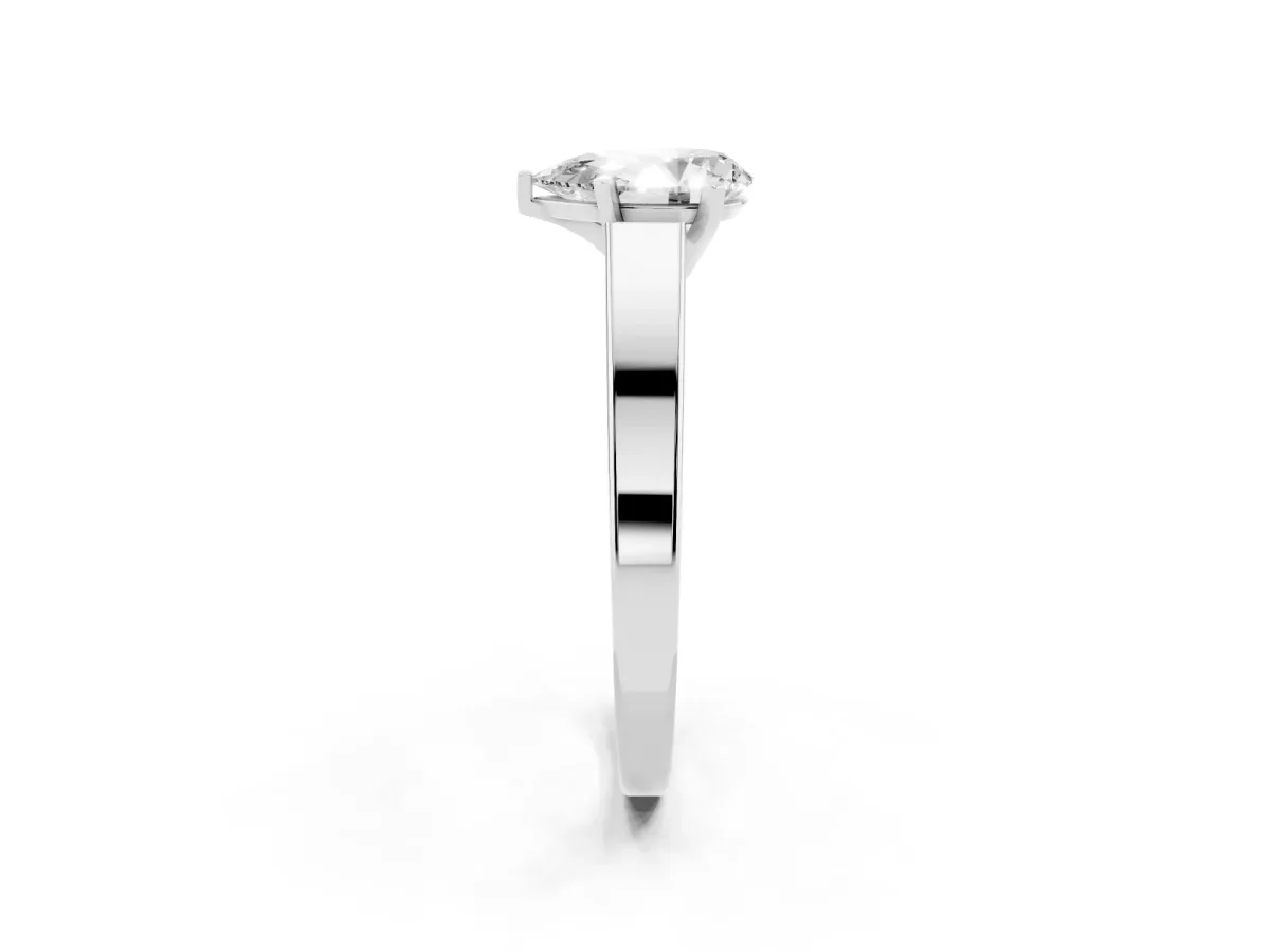 Pear Cut Solitaire Engagement Ring with Four-Prong Setting and Tapered Band Silver