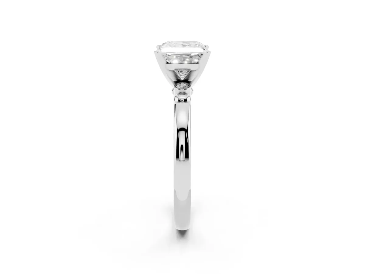 Princess Cut Solitaire Beaded Band with Four-Prong Setting Silver