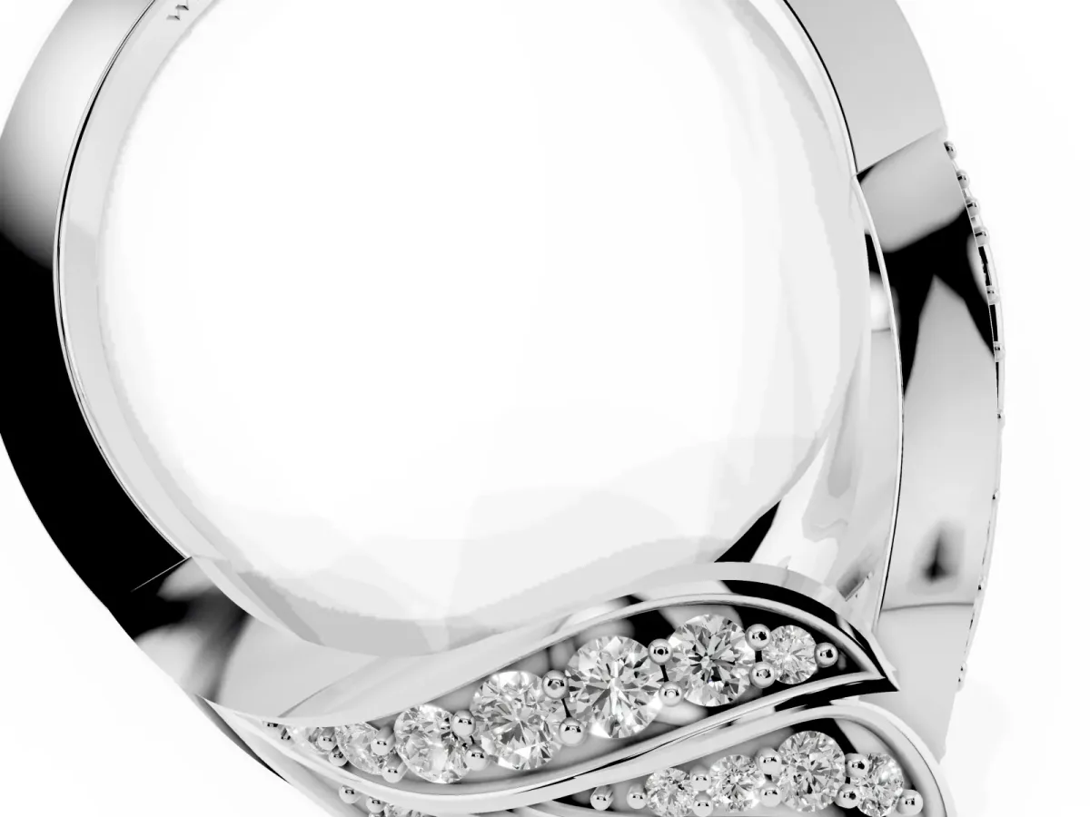 Pear Cut Diamond Solitaire Ring with Prong Setting and Twisted Pavé Band Silver