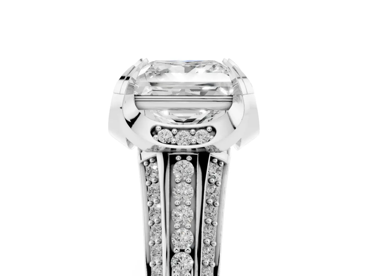 Princess Cut Solitaire Pave Split Shank Ring with Four-Prong Setting Platinum
