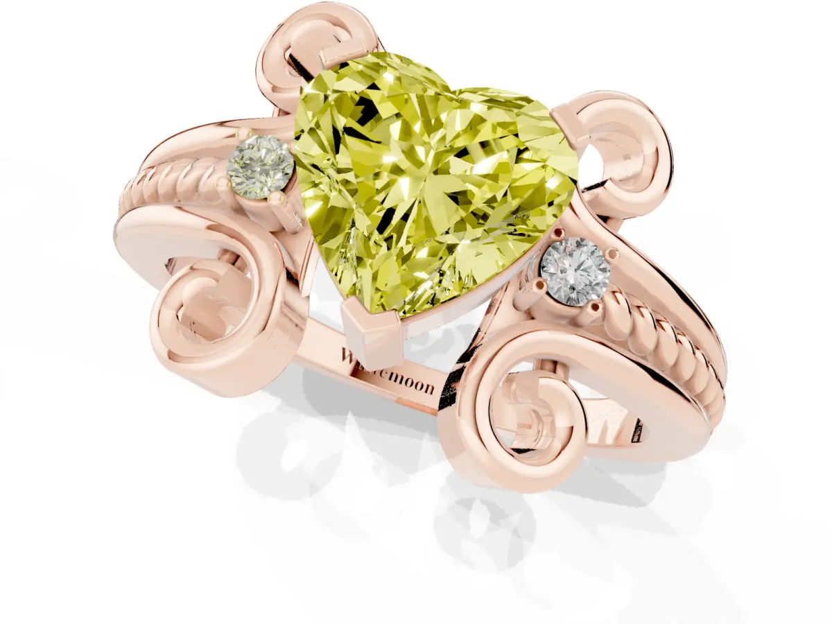 Fancy Yellow Heart Cut Solitaire Twisted Band Scroll Prong Ring Rose gold