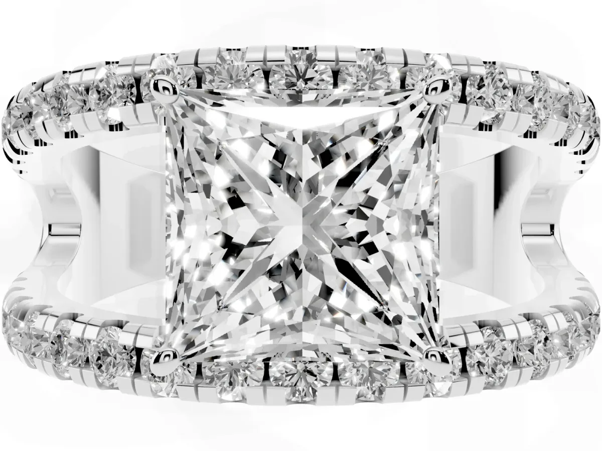 Princess Cut Solitaire Split Shank Pave Diamond Ring Platinum