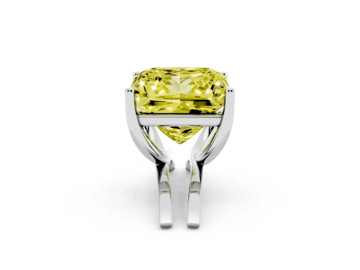 Fancy Yellow Princess Cut Cut Diamond Solitaire Engagement Ring with Tapered Plain Band and Four-Prong Setting Silver