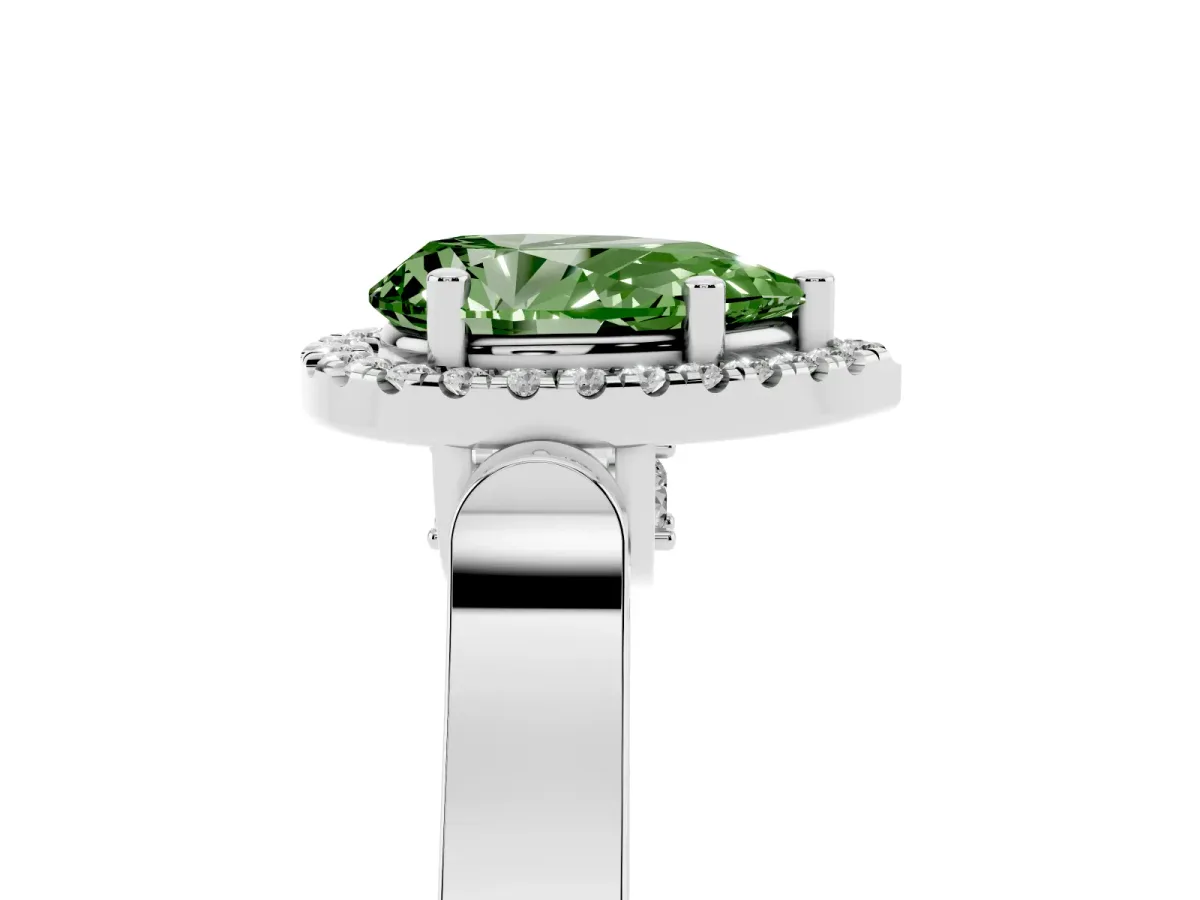 Fancy Green Pear Cut Halo Pave Split Shank Prong Setting Ring Silver