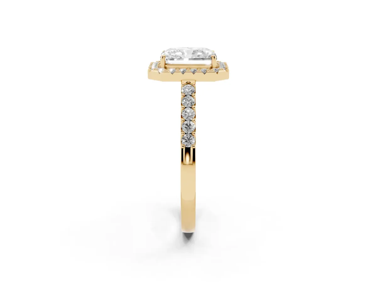Radiant Cut Halo Diamond Pavé Solitaire Ring Yellow gold