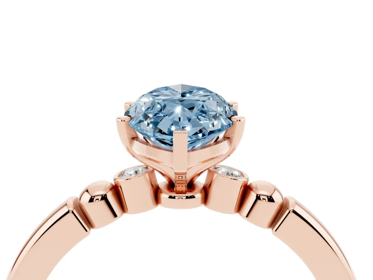 Fancy Blue Marquise Cut Solitaire Beaded Band with Four-Prong Setting Rose gold