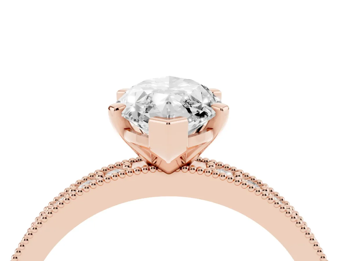 Marquise Cut Diamond Milgrain Pavé Engagement Ring with Four-Prong Setting Rose gold