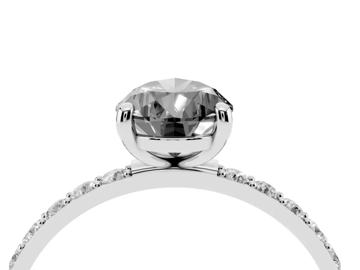 Fancy Black Pear Cut Diamond Solitaire Ring with Round Pavé Band and Prong Setting Platinum