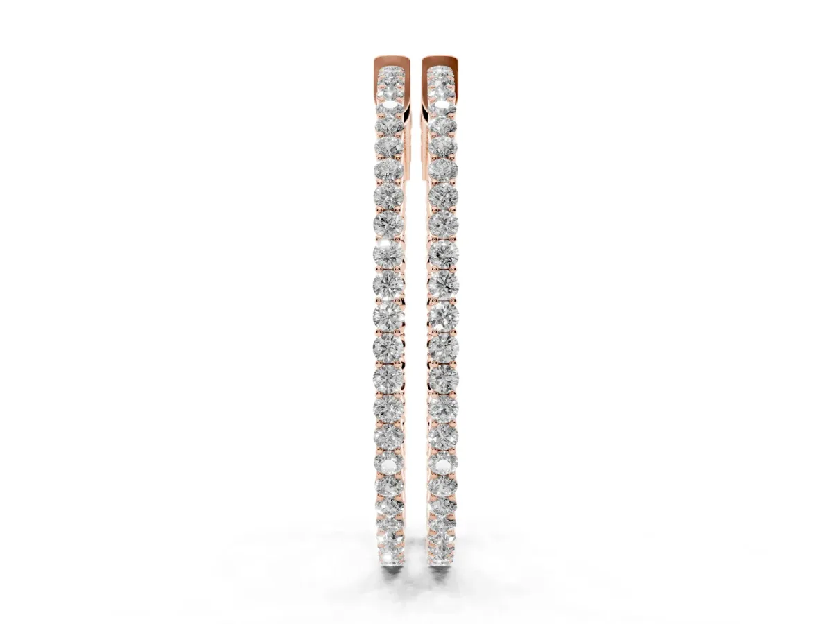 Round Diamond Hoop Earrings with Pave Setting and Shared Prong Rose gold