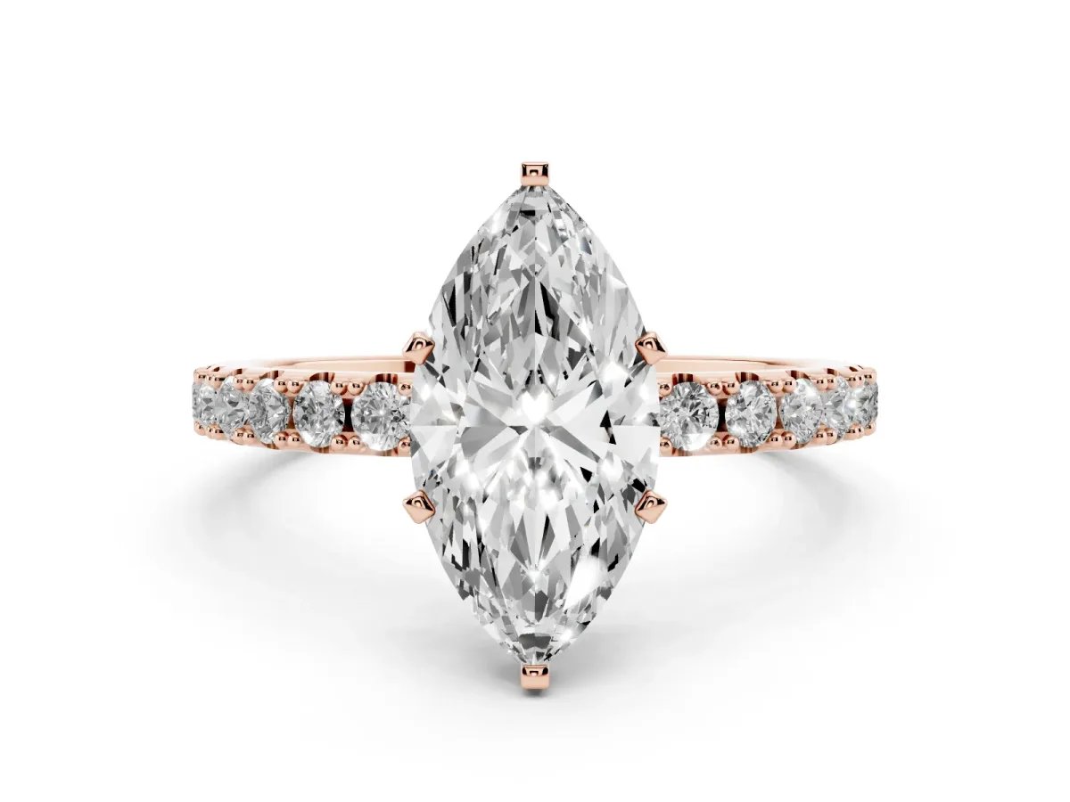 Marquise Cut Diamond Solitaire Pavé Band with Four-Prong Setting Rose gold