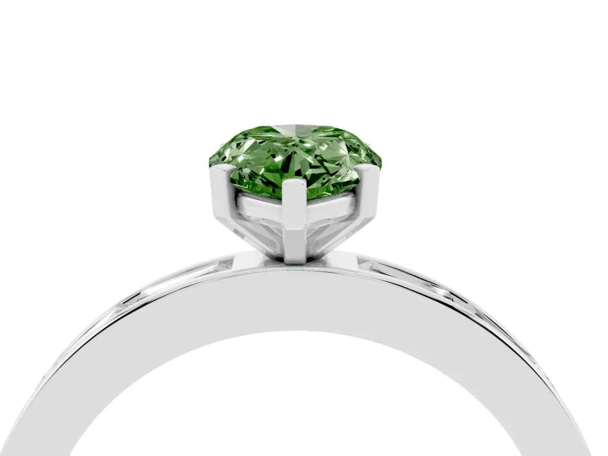 Fancy Green Pear Cut Solitaire Diamond Ring with Channel-Set Baguette Band and Four-Prong Setting White gold