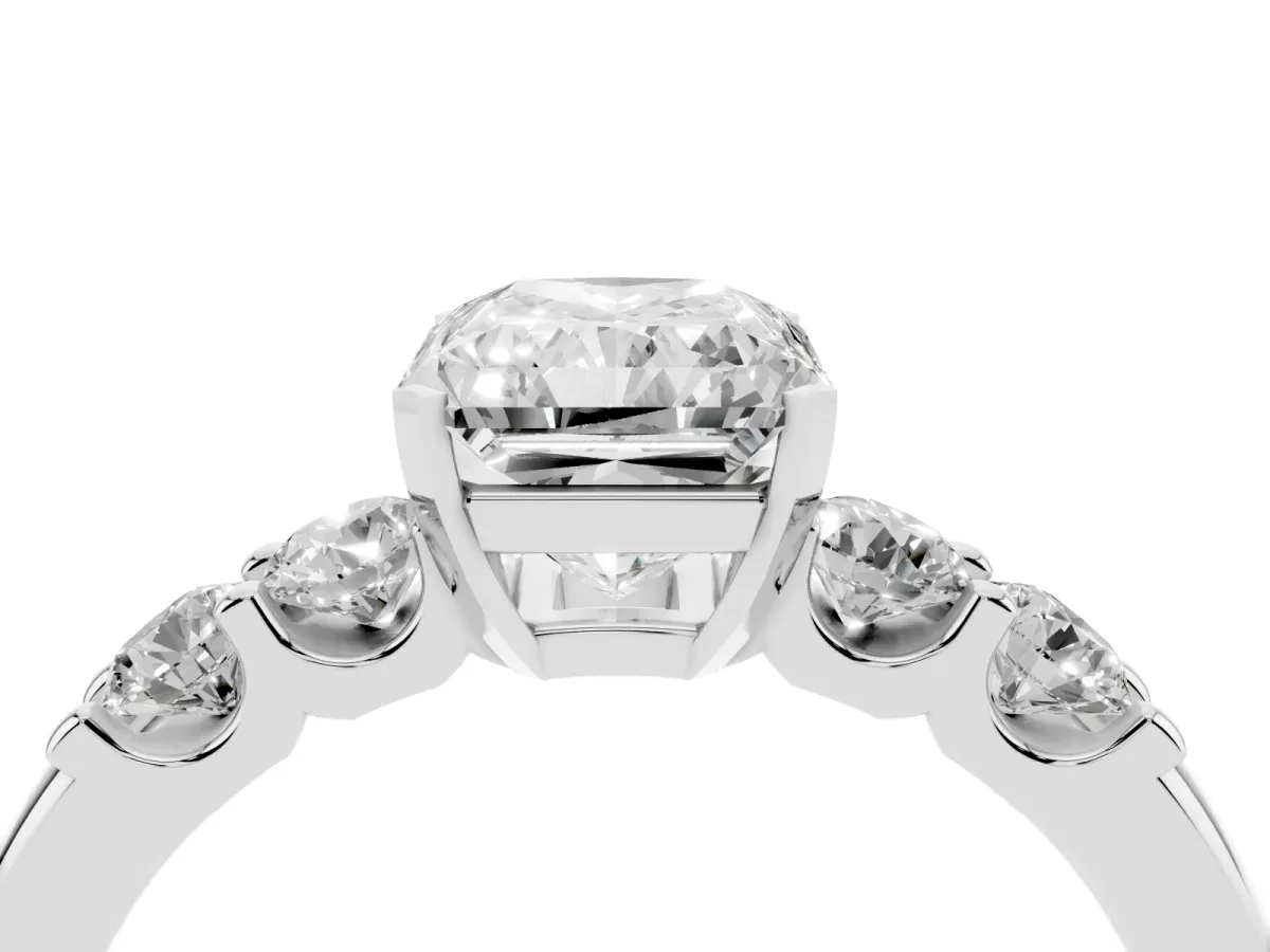 Radiant Cut Brilliant Cut Diamond Five-Stone Prong Set Engagement Ring with Channel Band White gold