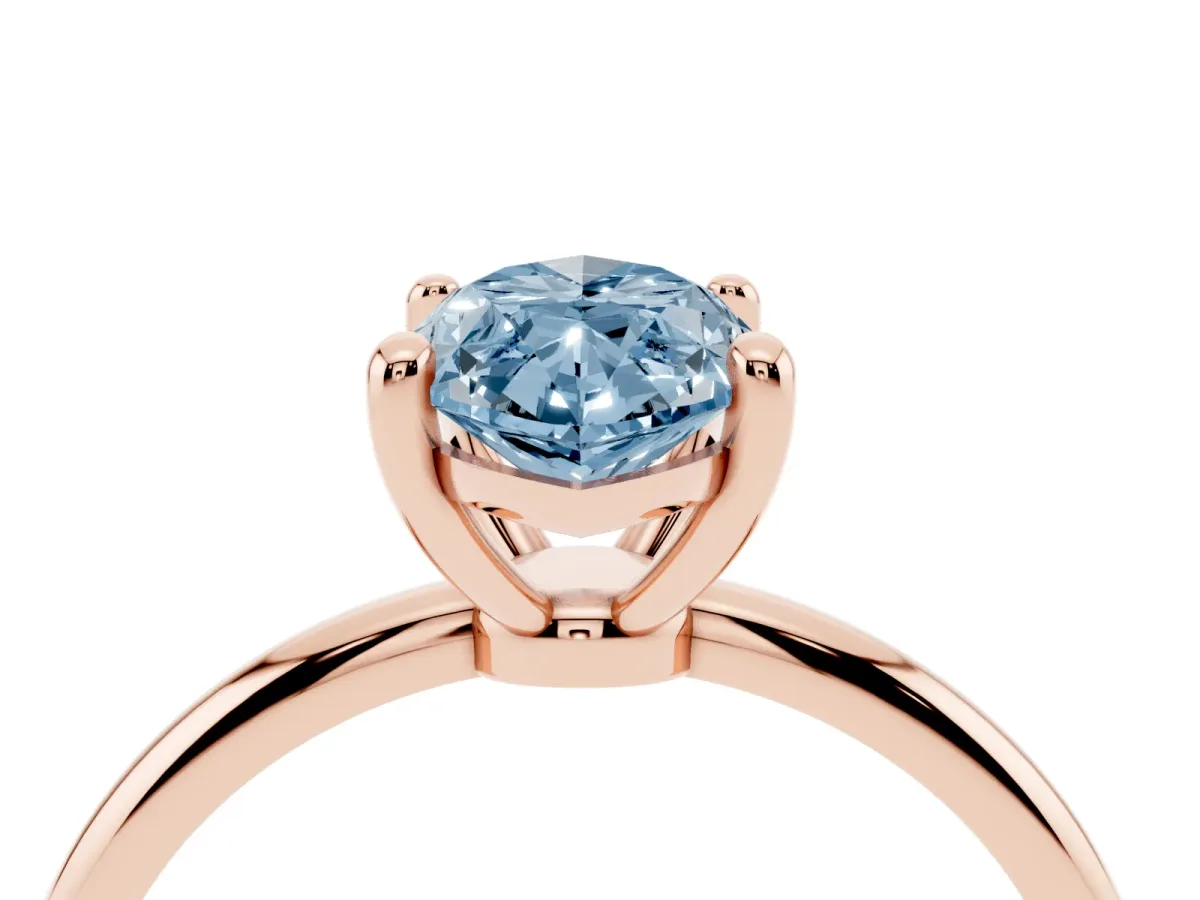 Fancy Blue Marquise Cut Solitaire Diamond Ring with 4-Prong Setting on a Classic Band Rose gold