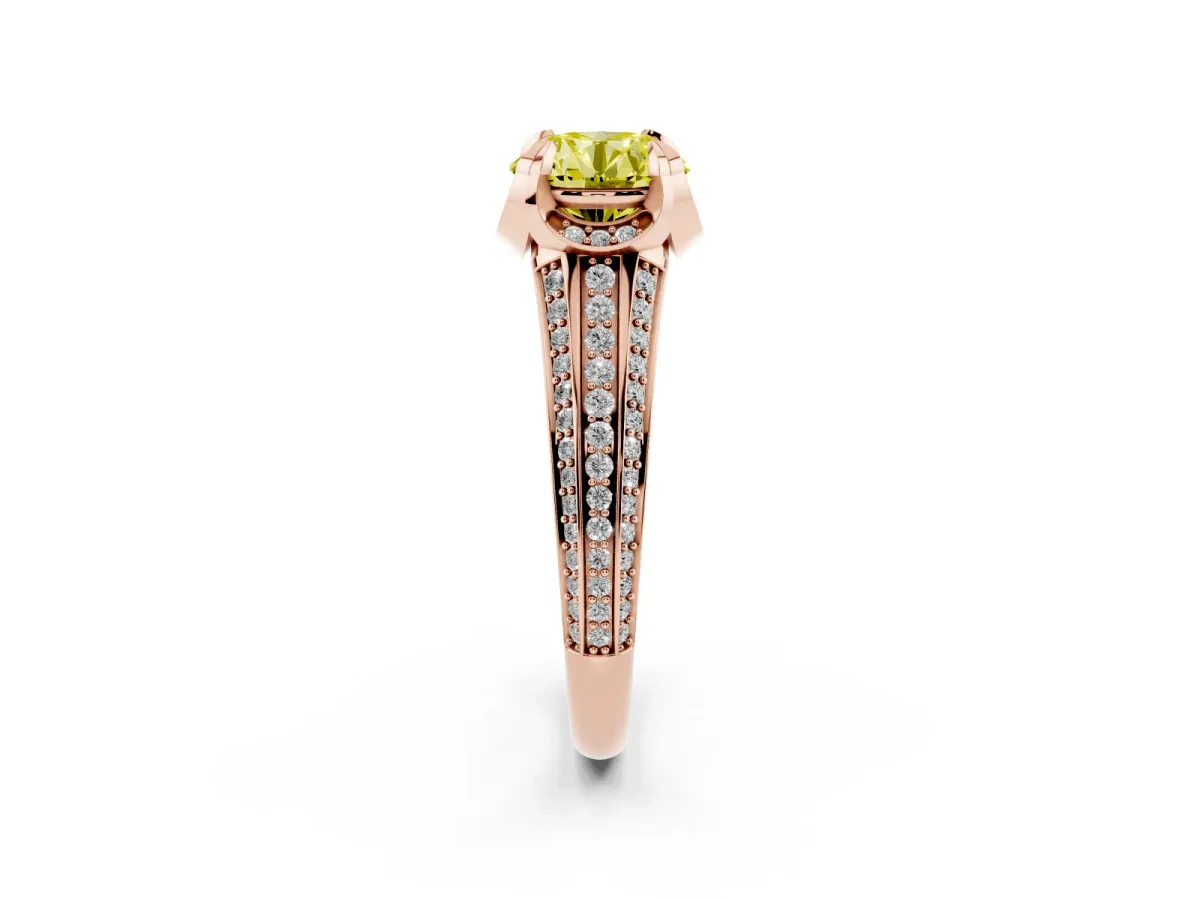 Fancy Yellow Round Cut Solitaire Pave Split Shank Ring with Four-Prong Setting Rose gold