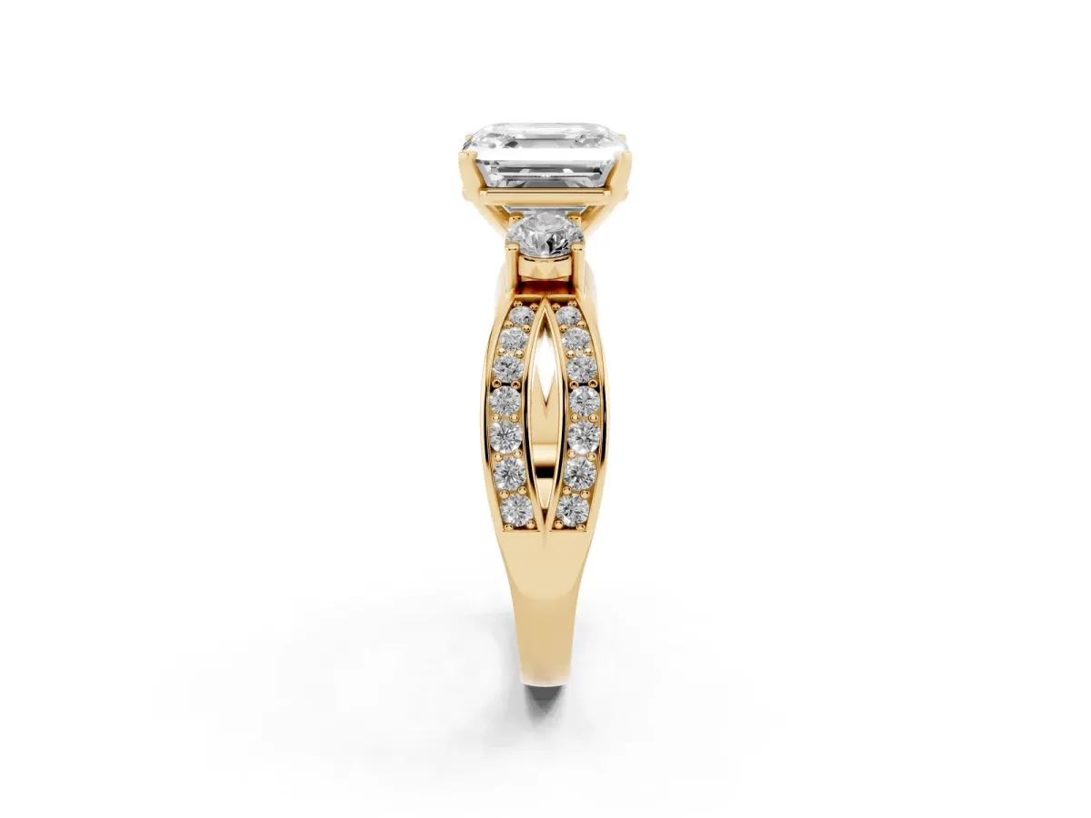 Three-Stone Asscher Cut Cut Diamond Twist Band with Prong Setting Yellow gold