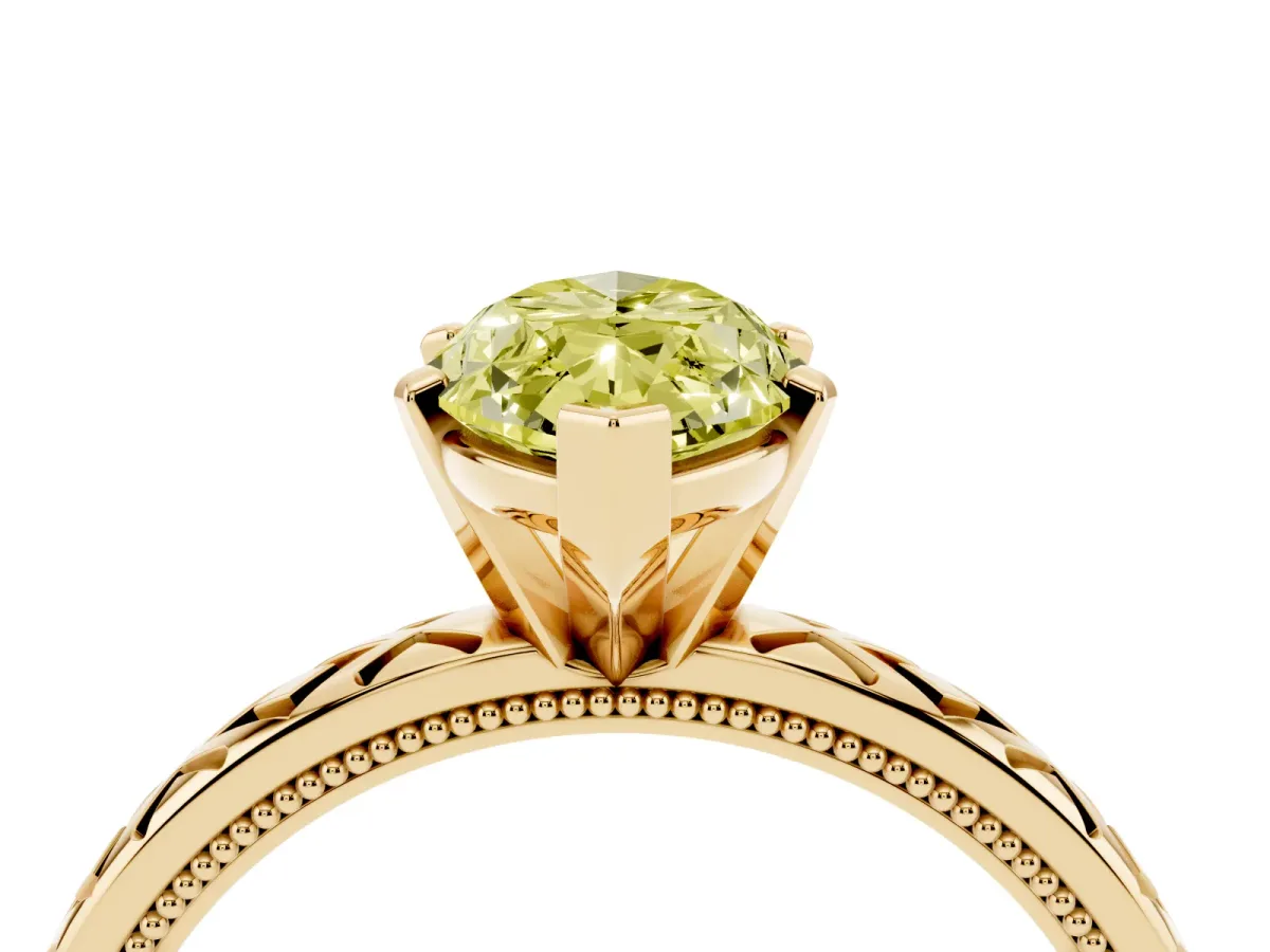 Fancy Yellow Marquise Cut Solitaire Diamond Ring with Milgrain and Black Enamel X Pattern Band Yellow gold