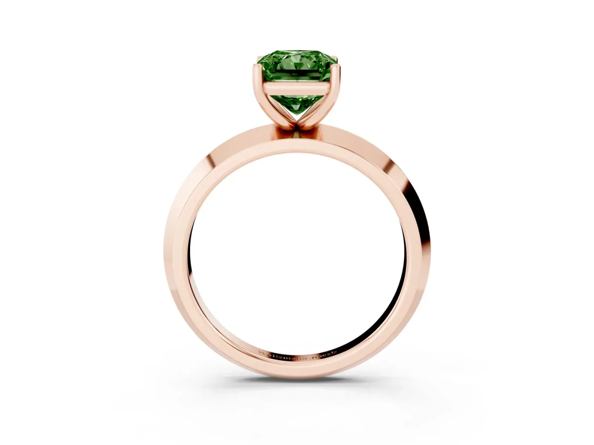Fancy Green Radiant Cut Cut Solitaire Engagement Ring with Flat Band and Four-Prong Setting Rose gold
