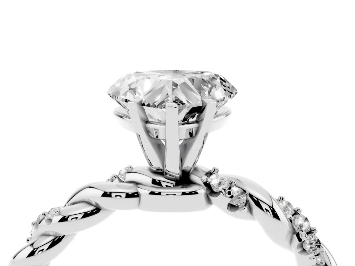 Heart Cut Diamond Solitaire Ring with Twisted Band and Pavé Accents Silver