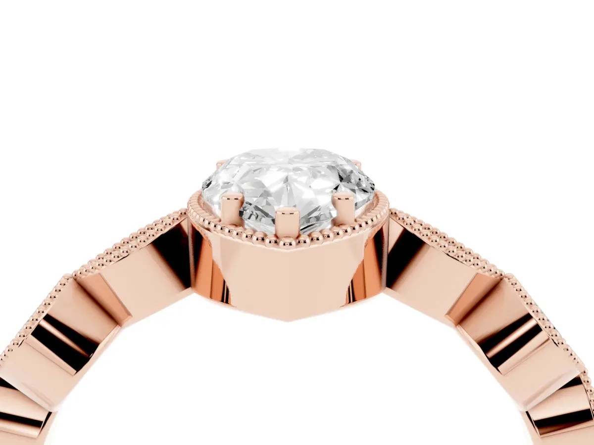 Pear Cut Diamond Vintage Milgrain Ring with Round Stations Rose gold