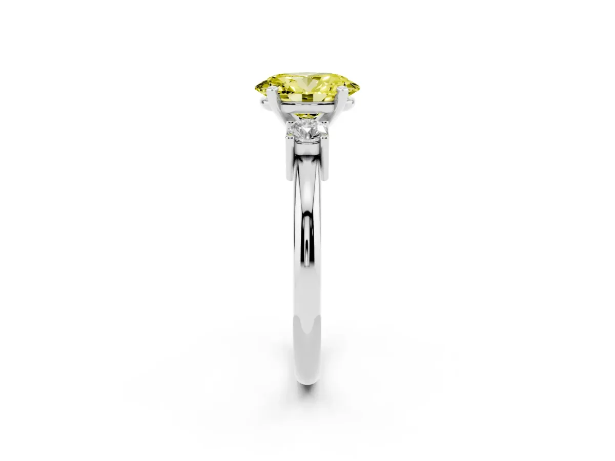 Fancy Yellow Three-Stone Oval Cut Cut Diamond Solitaire with Prong Setting and Classic Band Silver