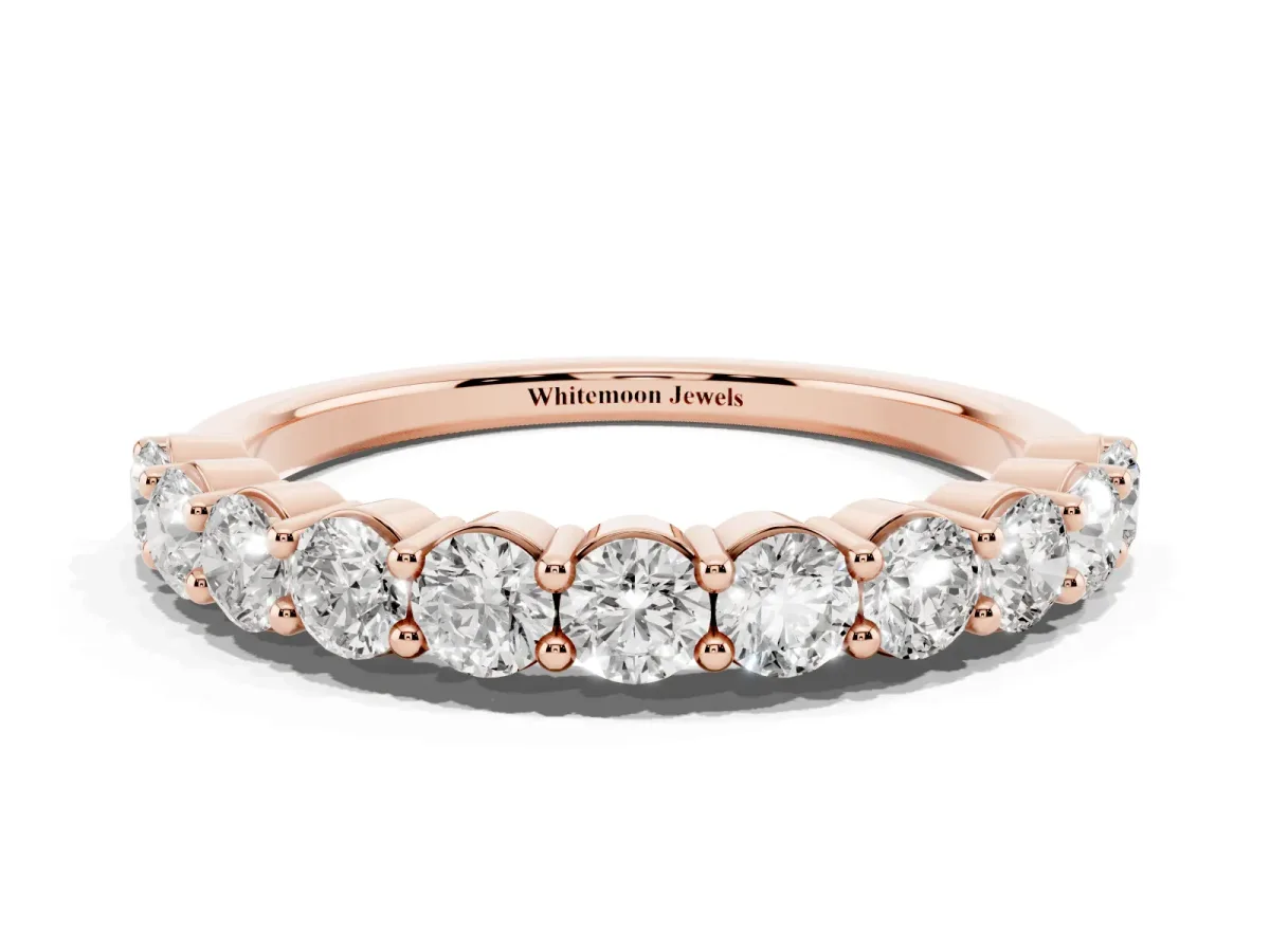 Round Diamond Half Eternity Band with Prong Setting Rose gold