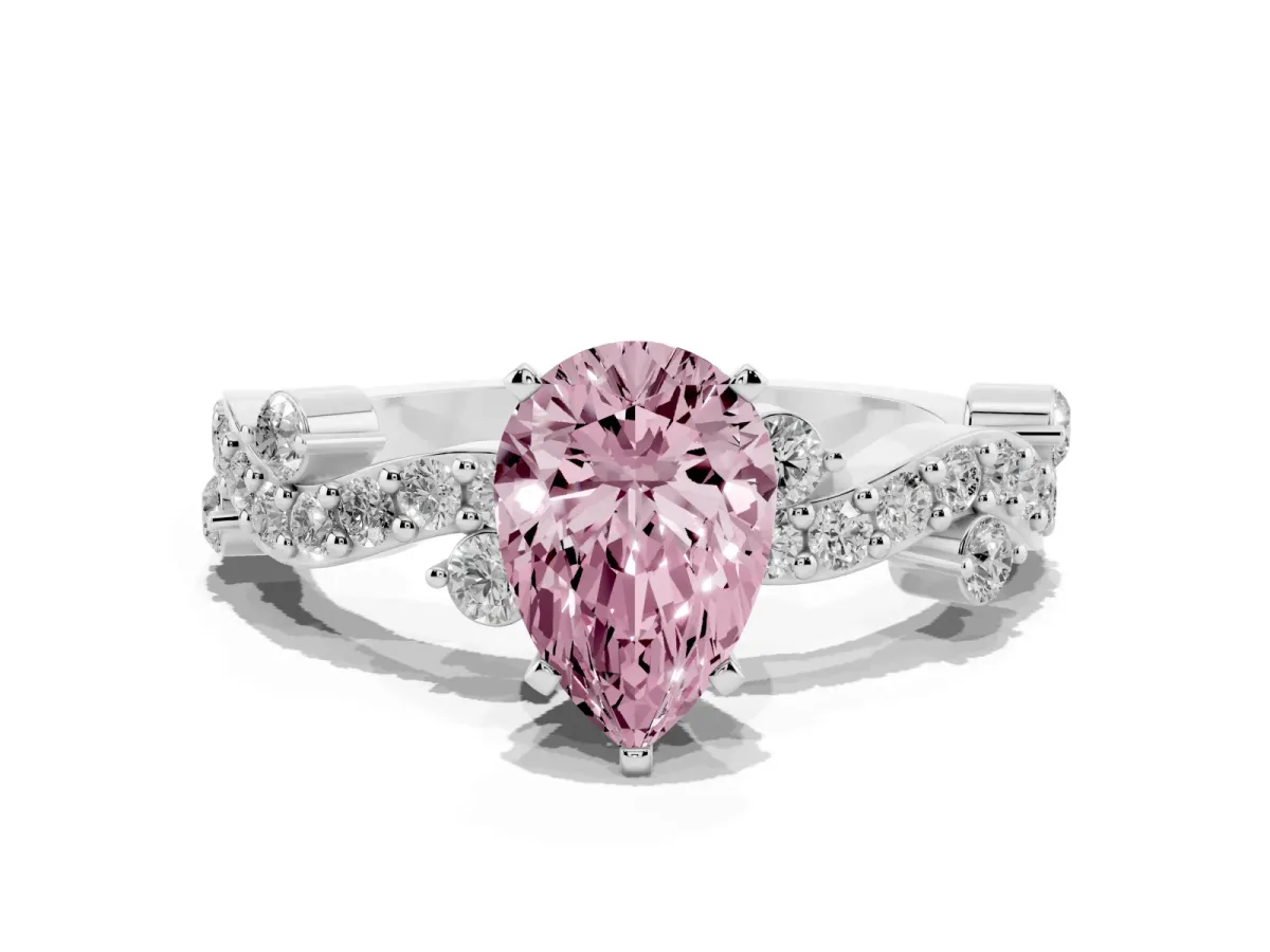 Fancy Pink Pear Cut Cut Solitaire Diamond Twisted Band with Pave Setting Platinum
