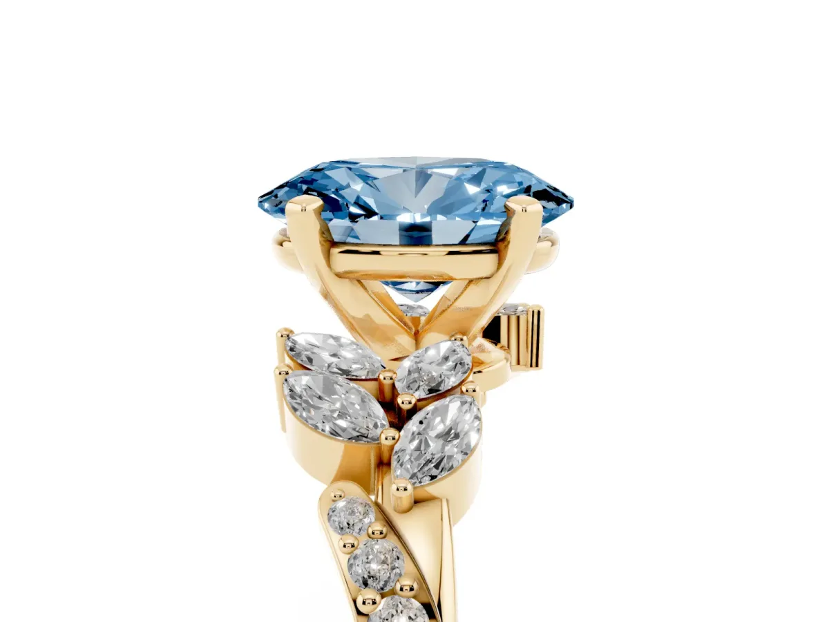 Fancy Blue Oval Cut Solitaire Marquise Twist Band with Six-Prong Setting Yellow gold