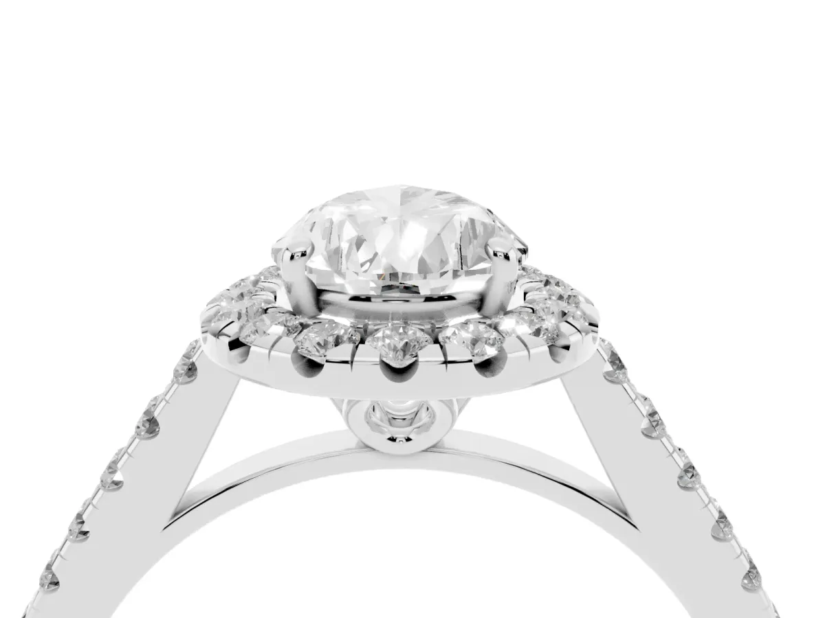 Pear Cut Halo Pavé Diamond Engagement Ring with Four-Prong Setting Silver