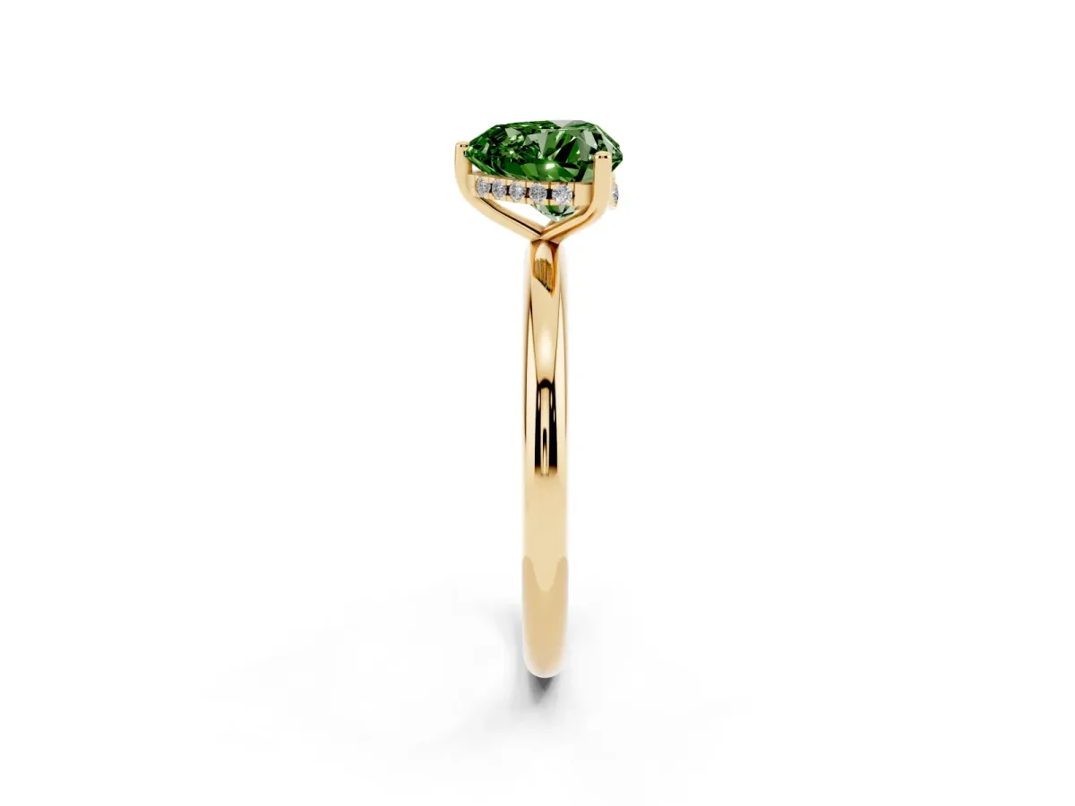 Fancy Green Heart Cut Cut Solitaire Engagement Ring with Four-Prong Setting and Classic Band Yellow gold