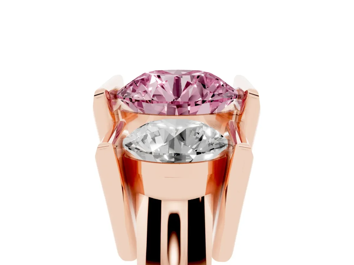 Fancy Pink Three Stone Round Cut Cut Channel Set Diamond Ring Rose gold