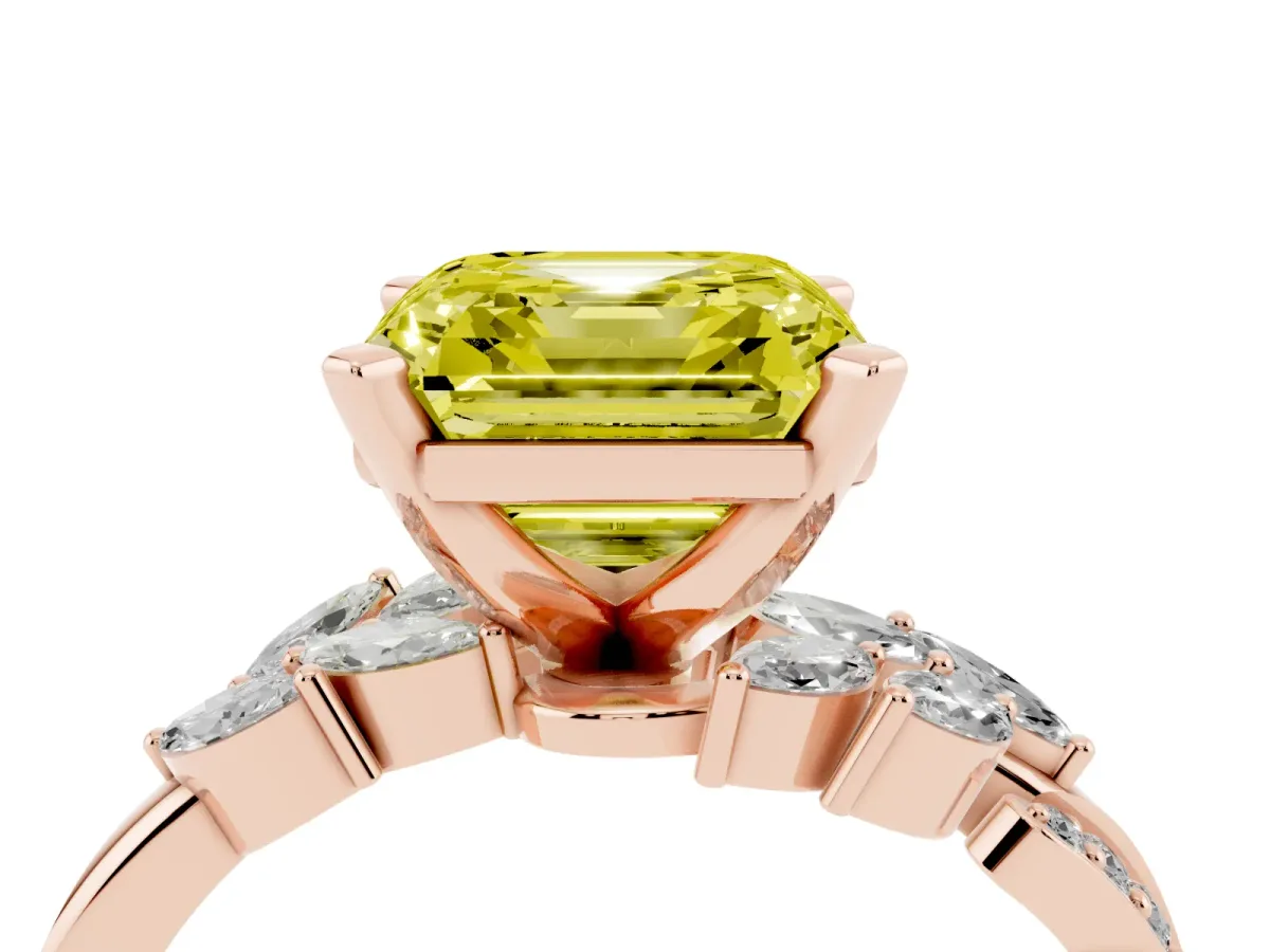 Fancy Yellow Asscher Cut Solitaire Marquise Twist Band with Six-Prong Setting Rose gold